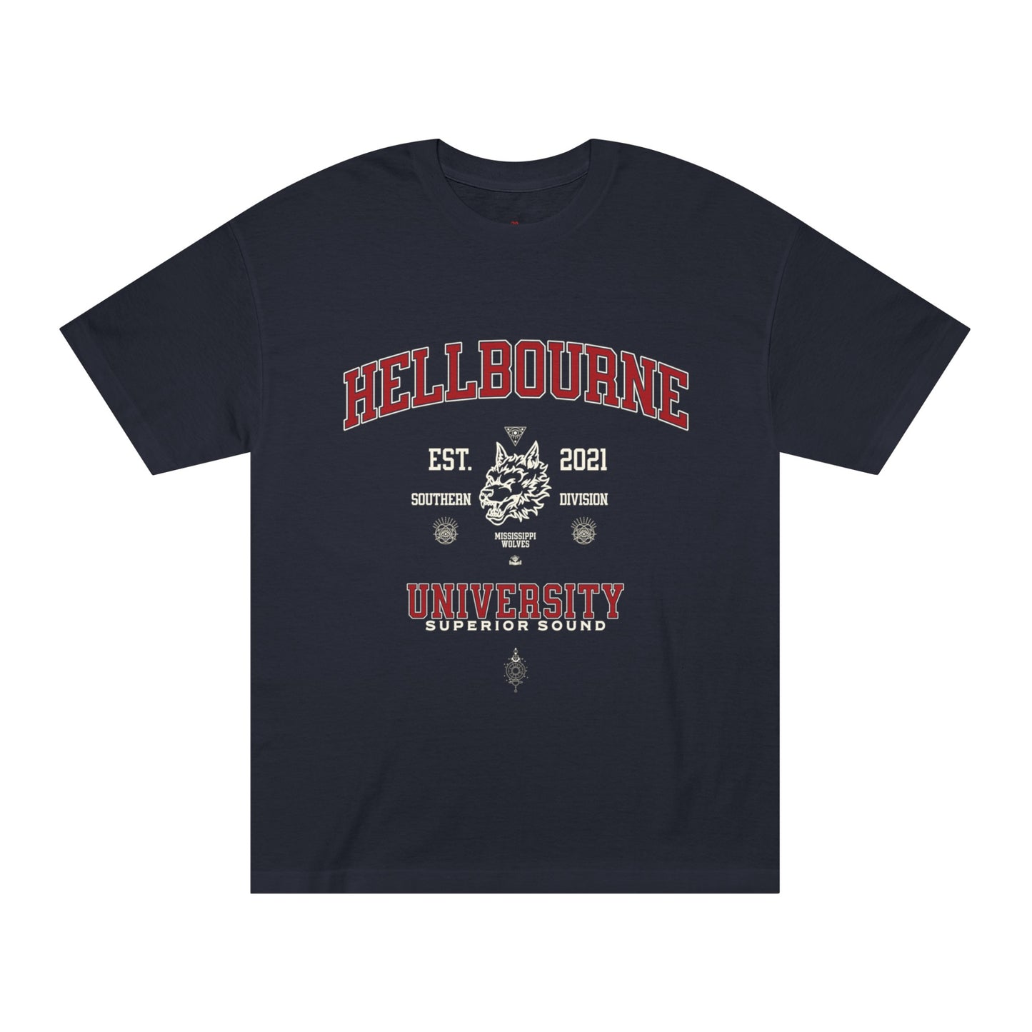 HELLBOURNE UNIVERSITY T SHIRT BLACK & RED